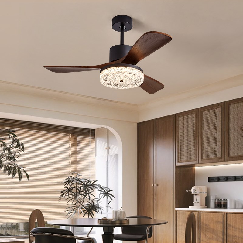 中式风扇b灯吊扇灯客厅卧室书房餐厅灯实木静音新中式胡桃木色灯