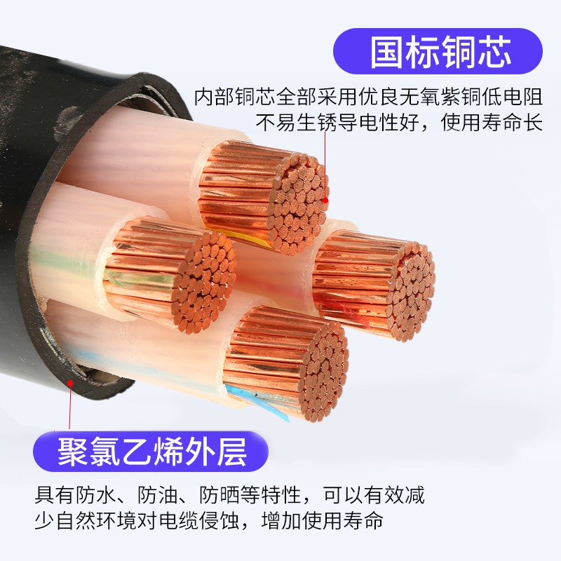江南国标阻燃YJV纯k铜芯电缆线2/3/4/5芯 10 16 25 35平方户外电