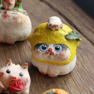 三生器物 太阳屋手作 超萌柠檬猪 F吉祥物摆件萌宠 猫咪 榴莲猫