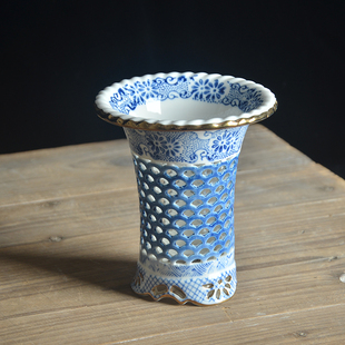 青花瓷镂空花盆风兰盆富贵兰透气陶瓷盆附生兰矮种W兰花盆洋兰风