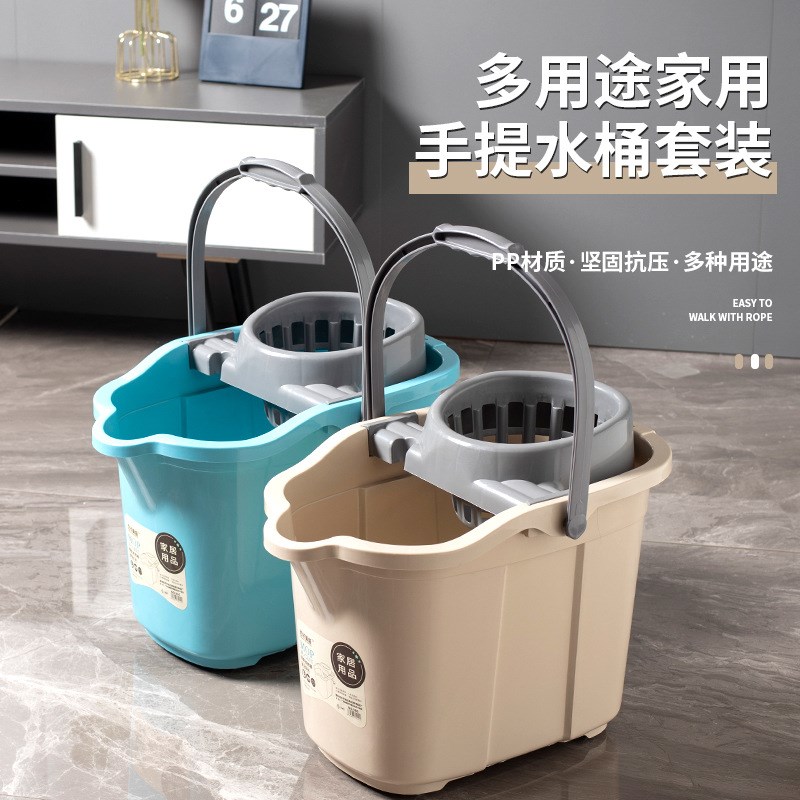 加厚家用拖地桶带轮手q动老式懒人拖把桶手压滤水塑料大小拖布桶