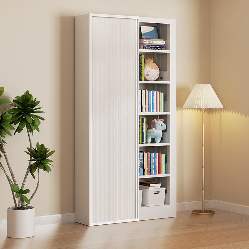 带推拉门家用钢制l书架图书馆儿童绘本架子一体靠墙置物架防尘书