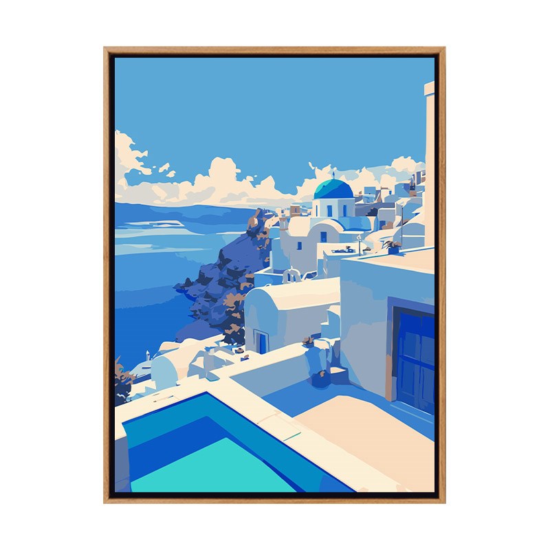 欧式圣托里尼风i景diy数字油画手绘填色画画涂色丙烯油彩画装饰画图片