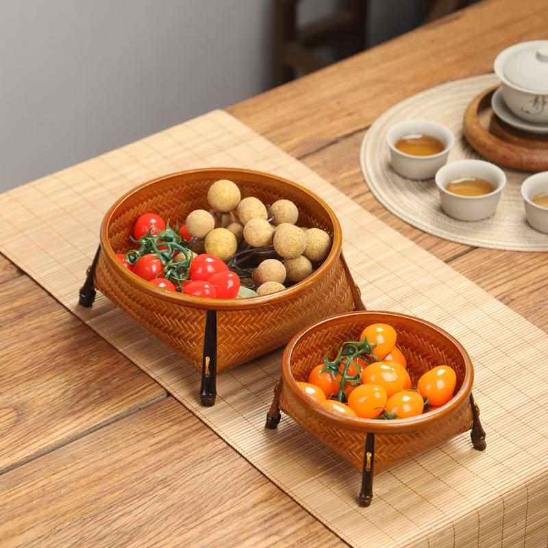 新疆包邮竹制品竹编筐家用水果篮点心便携果盘茶具篮收纳盒零食小