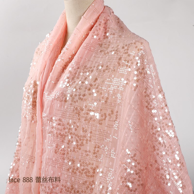 法式高端雪纺亮片面料礼服裙娃娃裙布料柔软亲肤不扎1X.3米款粉色