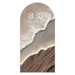 海浪万年历电子屏时钟玄关装饰画侘寂风抽象拱形钟表客厅挂墙带灯
