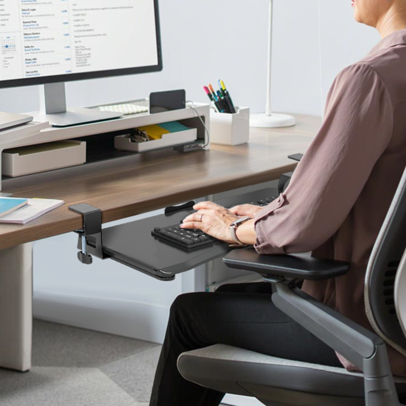 电脑桌下加厚移动键盘滑鼠托盘架免打孔办K公桌抽屉滑轨收纳支架