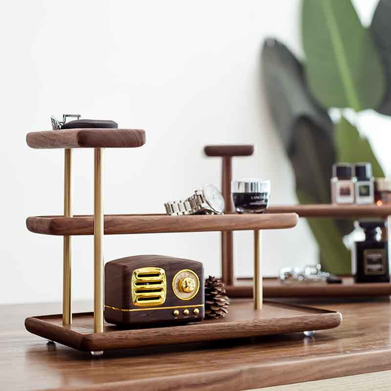 黑胡桃木化妆护肤品收纳架香水整理展示架实木质桌面梳妆台置物架