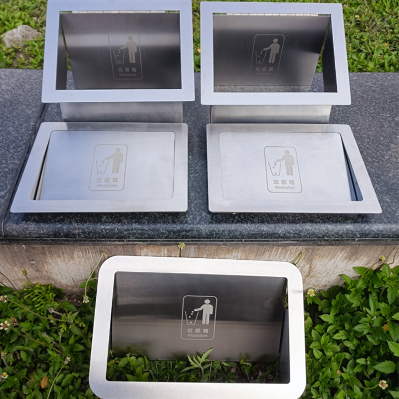 不锈钢垃圾投递口l橱柜嵌入式侧开口内推盖隐藏式垃圾桶装饰盖方
