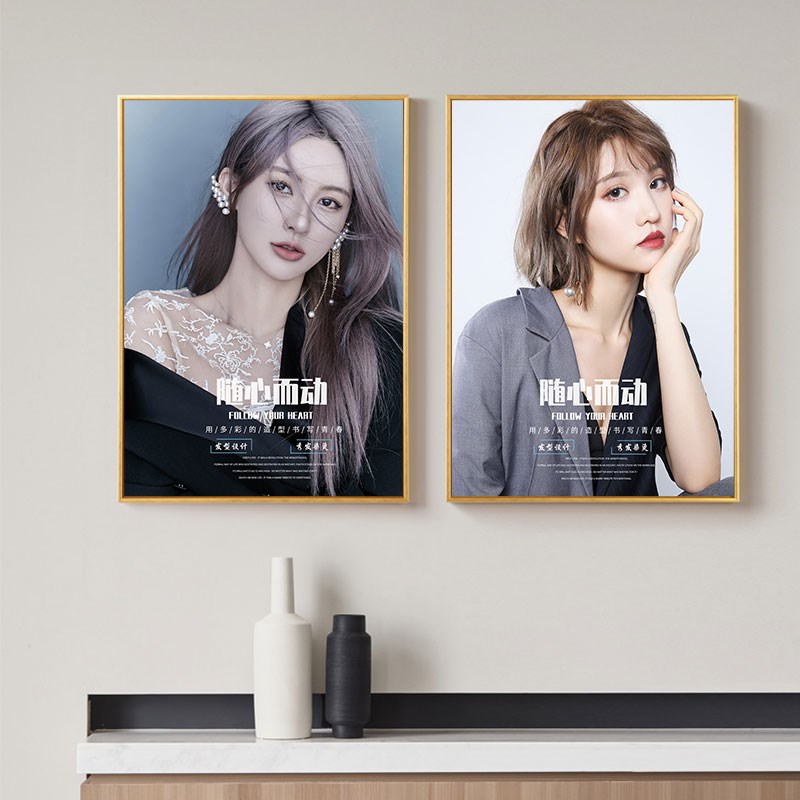 高级网红美发店装饰画q理发店墙面人物挂画发型设计发廊壁画可定