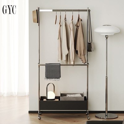 GYC中古风不锈钢落地衣帽架小户型卧室可移动挂衣架简约收纳架