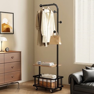中古风衣架落地卧室挂衣架可移动家用床边脏衣篓多功能转角衣帽架