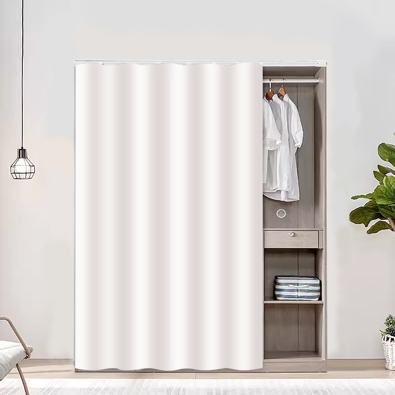 纯色衣柜遮挡帘滑轨式柜t子防尘门帘货架遮丑帘子魔术贴免打孔布