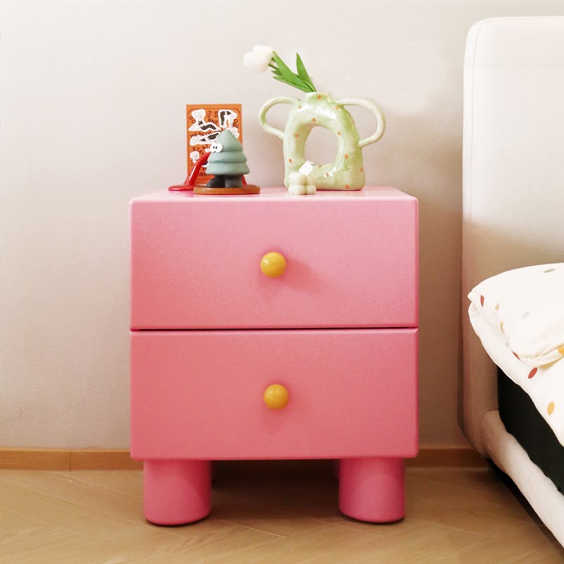 床头柜卧室简约现代简易小型床头收纳柜奶油M侘寂风粉色储物床边