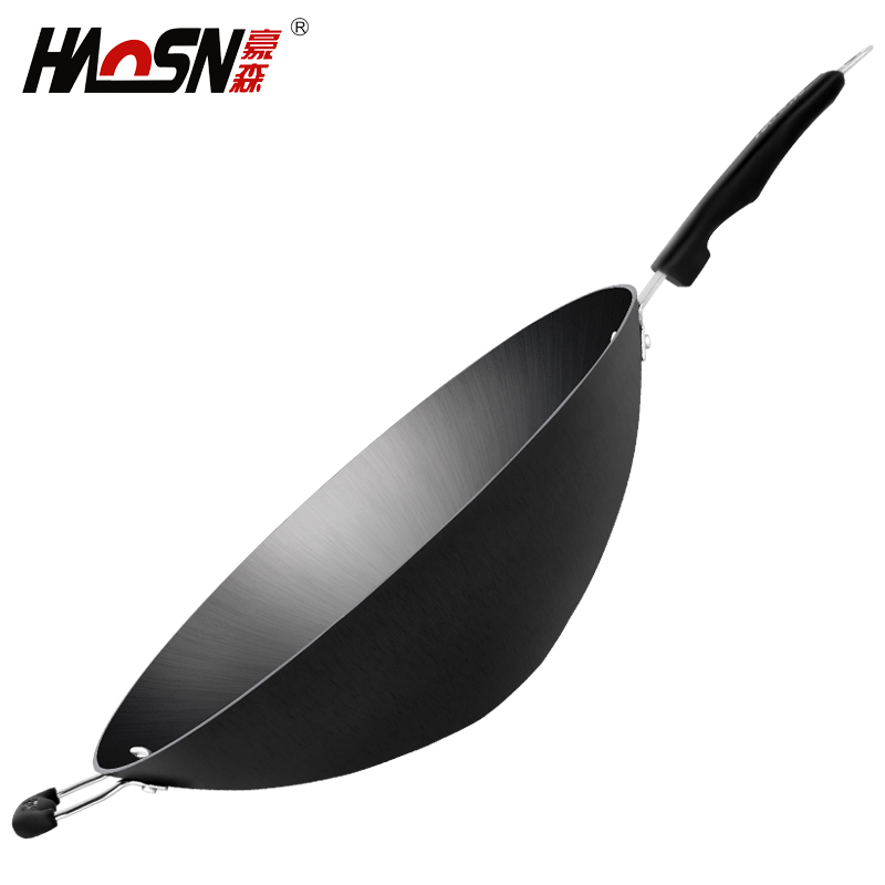 豪森尖底炒锅不粘锅燃气灶适用家用老式手工铁锅铸铁锅生X铁锅36c