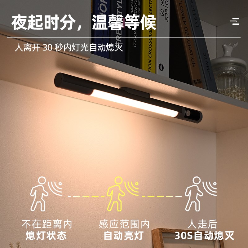 磁吸人体感应灯充电免布线自粘家用新款小夜灯橱衣柜Y酒柜无线长