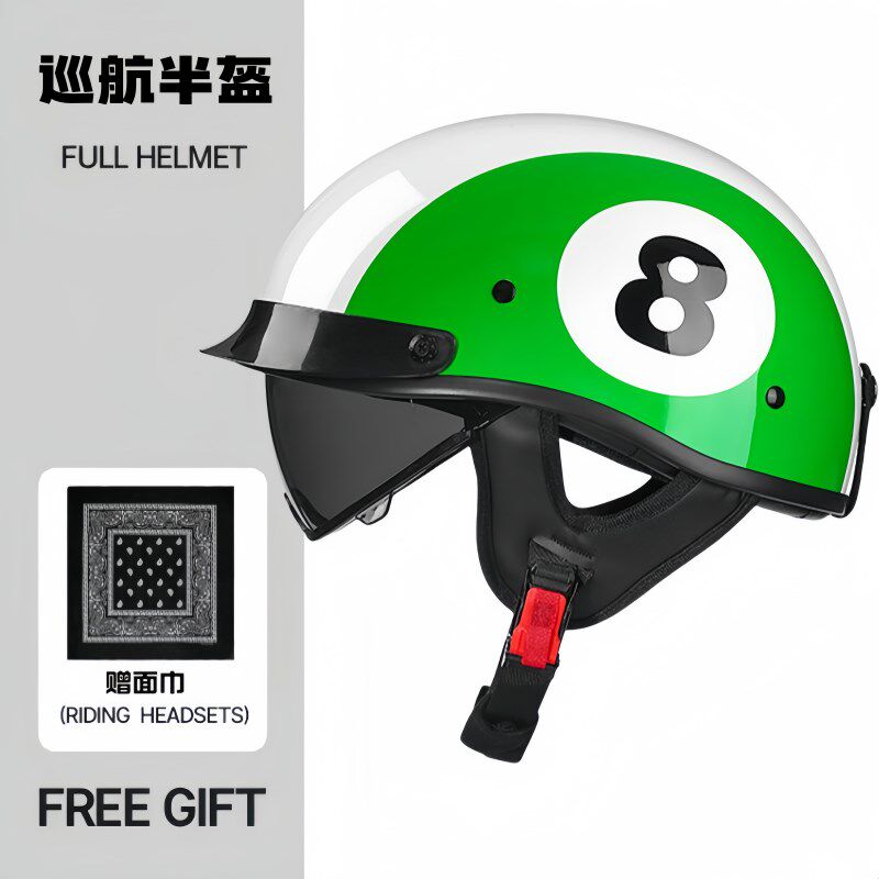 碳纤维纹复古巡航摩托车头盔男夏季踏板哈雷半盔电动机车女瓢盔轻