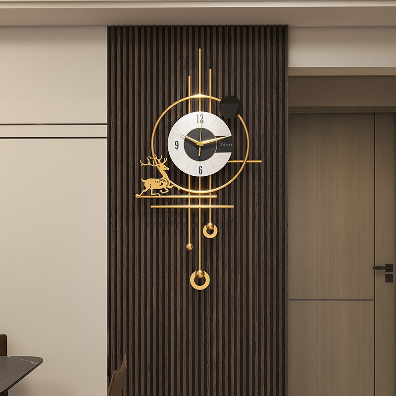 客厅格栅轻奢高级感钟表2024新款挂表现代电视背景墙时钟挂墙挂钟