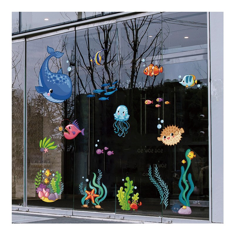 海底世界海洋f玻璃贴纸幼儿园窗户静电贴画儿童房装饰卡通小图案图片