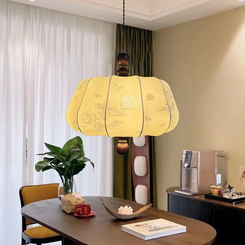 波记法式中古餐厅吧台布艺吊灯复古温馨花纹实木卧室书房衣帽间灯