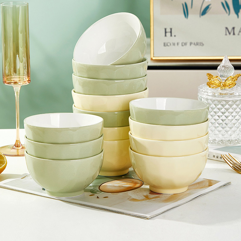 奶油风陶瓷碗家用健康釉下彩简约时尚加厚防烫可微波碗碟套装餐具