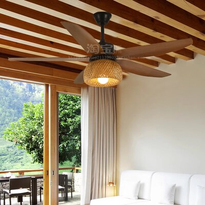 2024新款客厅风扇灯复古茶室新中式吊灯中古风餐厅侘寂民宿吊扇灯