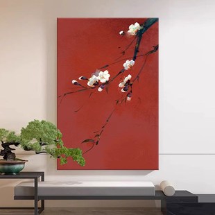 喜上枝头大芬村油画红色寓意好客厅装饰画轻奢高级感入户玄关挂画