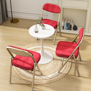 复古折叠椅家用灯芯绒靠背餐椅网红拍照怀旧凳子电脑办公会议椅子