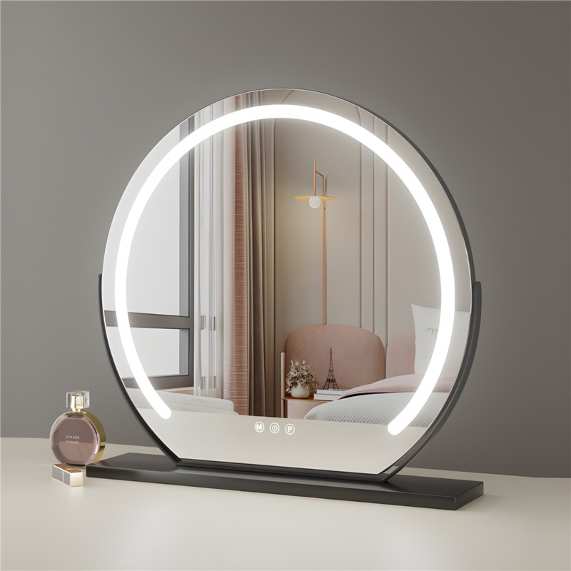 led化妆d镜台式桌面补光充电梳妆台带灯镜子圆形宿舍网红卧室大号
