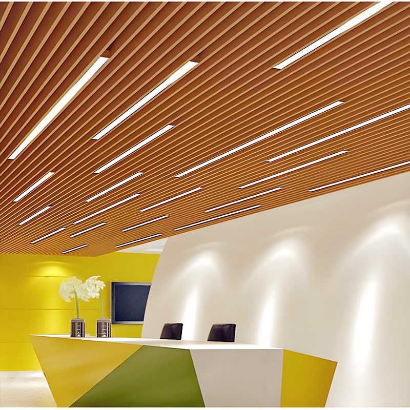 led木纹长条灯木纹灯办公室灯铝方通灯吸顶吊P灯格栅吊顶灯条形灯