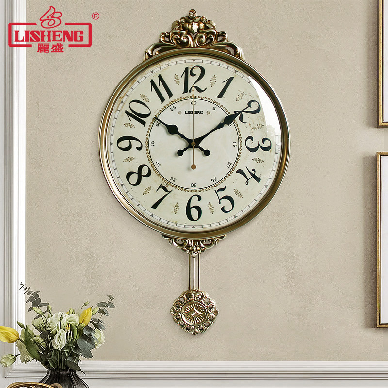 丽盛欧式挂钟客厅创意时钟大气艺术壁钟复古家用摆钟大号静音钟表,家居饰品,挂钟,淘宝优惠券,粉丝福利购,淘宝优惠卷