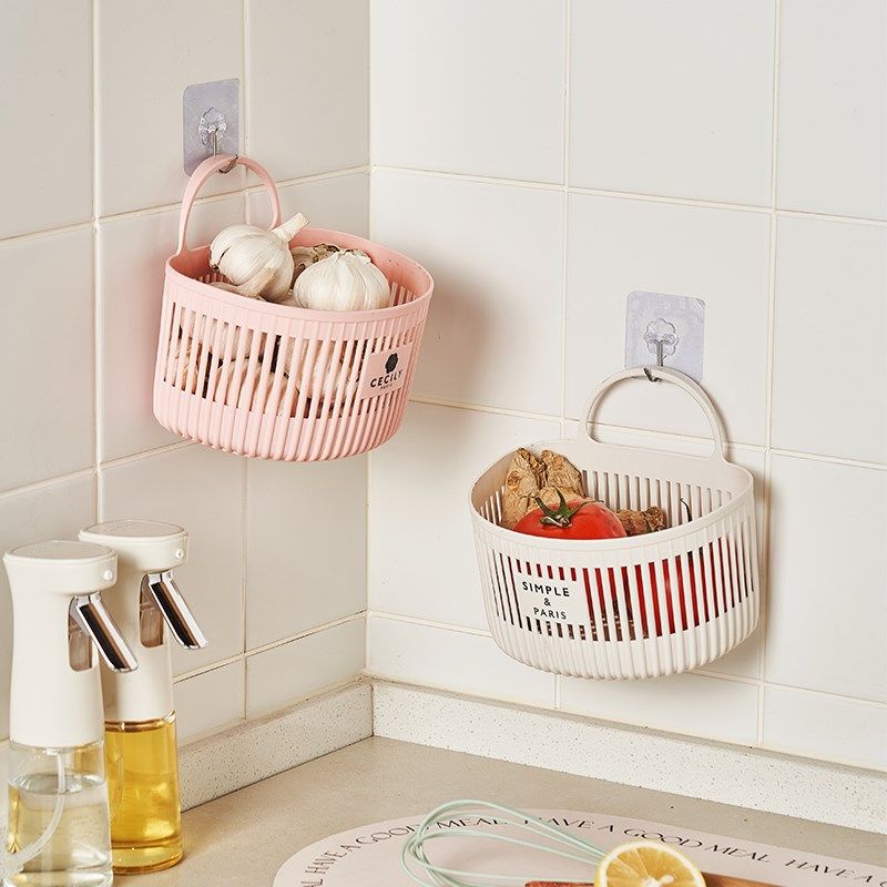 厨房葱姜蒜收纳筐小挂篮置物架浴室吊篮卫生间床边壁挂式收纳篮子