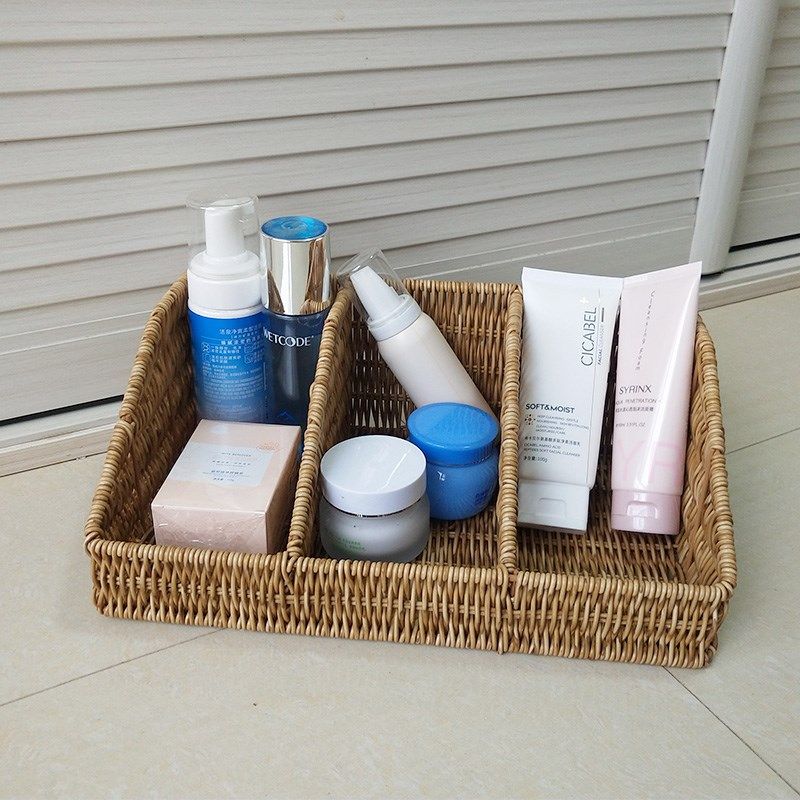 仿藤编织篮护肤品收纳筐家用零食玩具盒杂物储物篮子桌面收纳盒,收纳整理,桌面收纳盒,淘宝优惠券,粉丝福利购,淘宝优惠卷