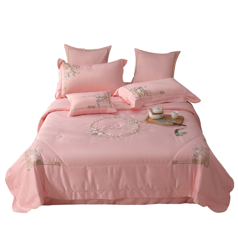 夏季刺绣空调被四件套冰丝床笠真丝夏凉被天丝夏被薄款被子可机洗