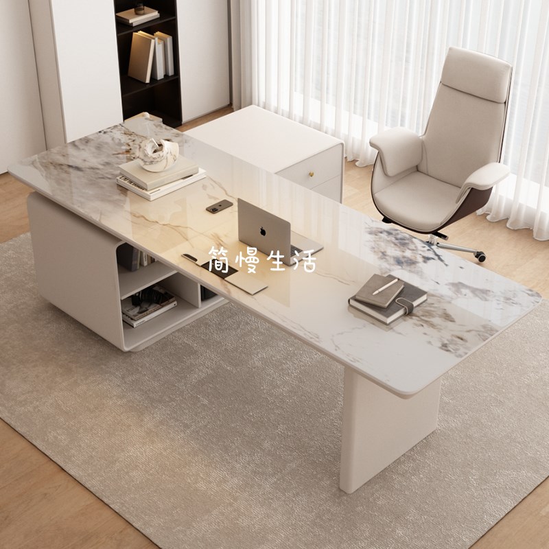简慢生活 c意式极简轻奢岩板转角书桌电脑桌现代简约办公桌写字台