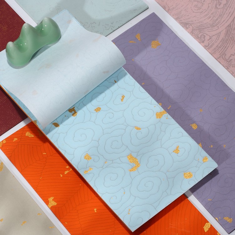 空白100张彩色蜡染宣纸鎏金洒金毛笔书法纸一笔笺小纸条之满