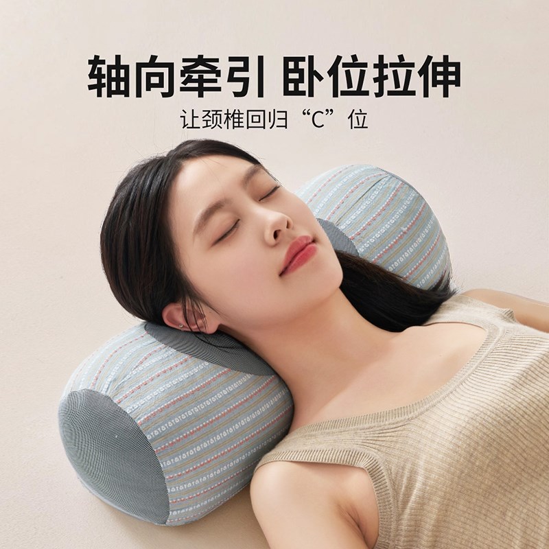 颈椎反弓枕头助睡眠牵引拉u伸全荞麦壳不塌陷家用护颈椎圆柱硬枕