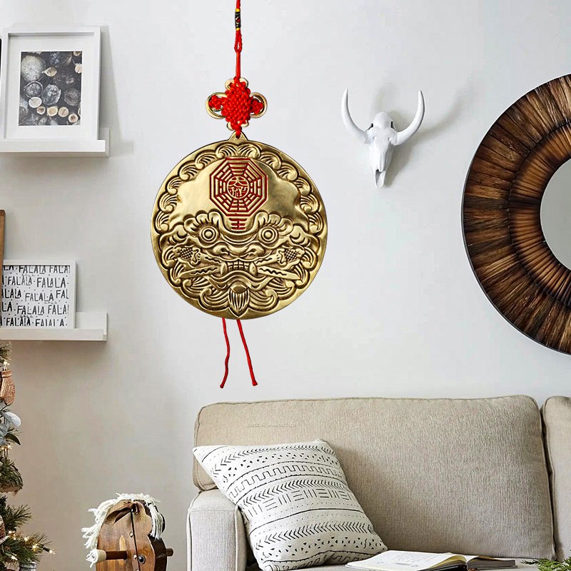 狮咬剑挂件铜质虎头八卦镜吞口睚眦摆件狮子咬剑T狮咬剑牌海神门