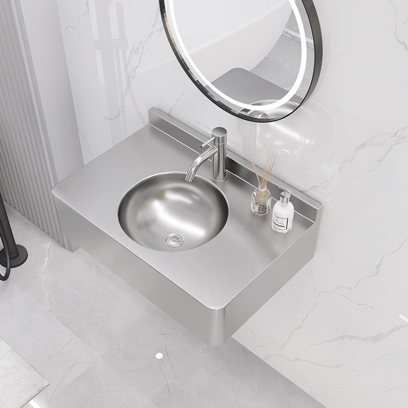 不锈钢挂b墙一体式洗漱盆带台面家用小户型洗手盆洗手池台盆洗脸