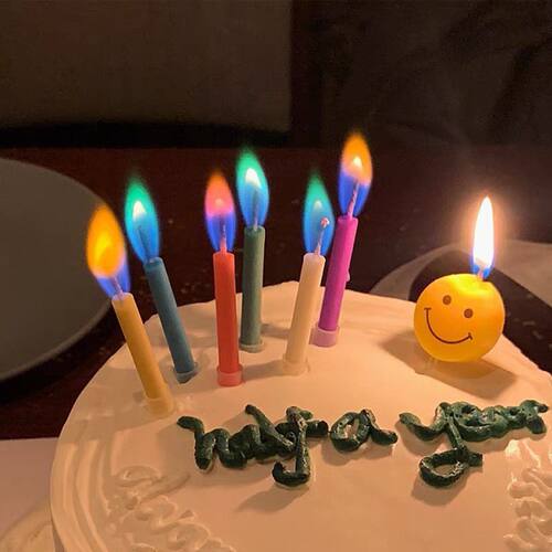 网红创意七彩虹彩色火焰蜡烛生日蛋糕用变色发光朋友装饰场景布置