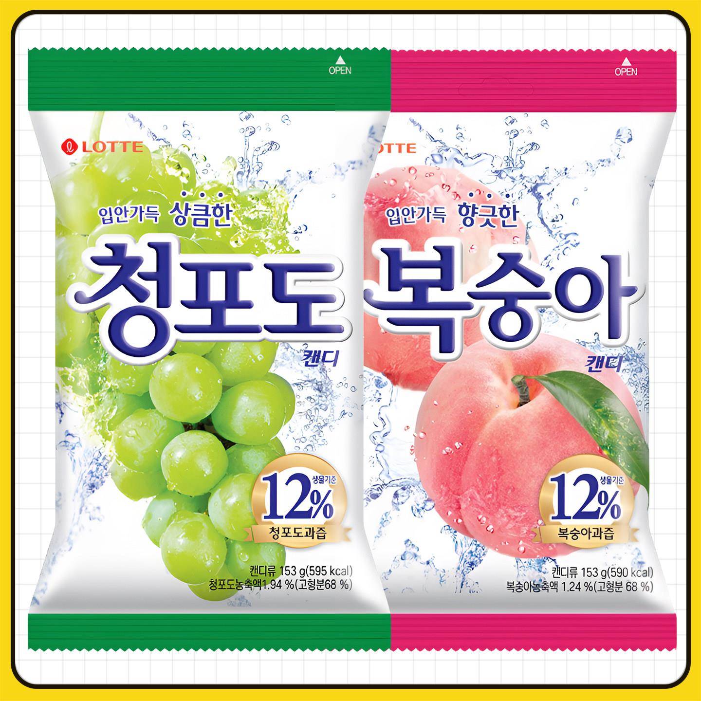 乐天青葡萄糖153g韩国进口水果味硬糖水蜜桃