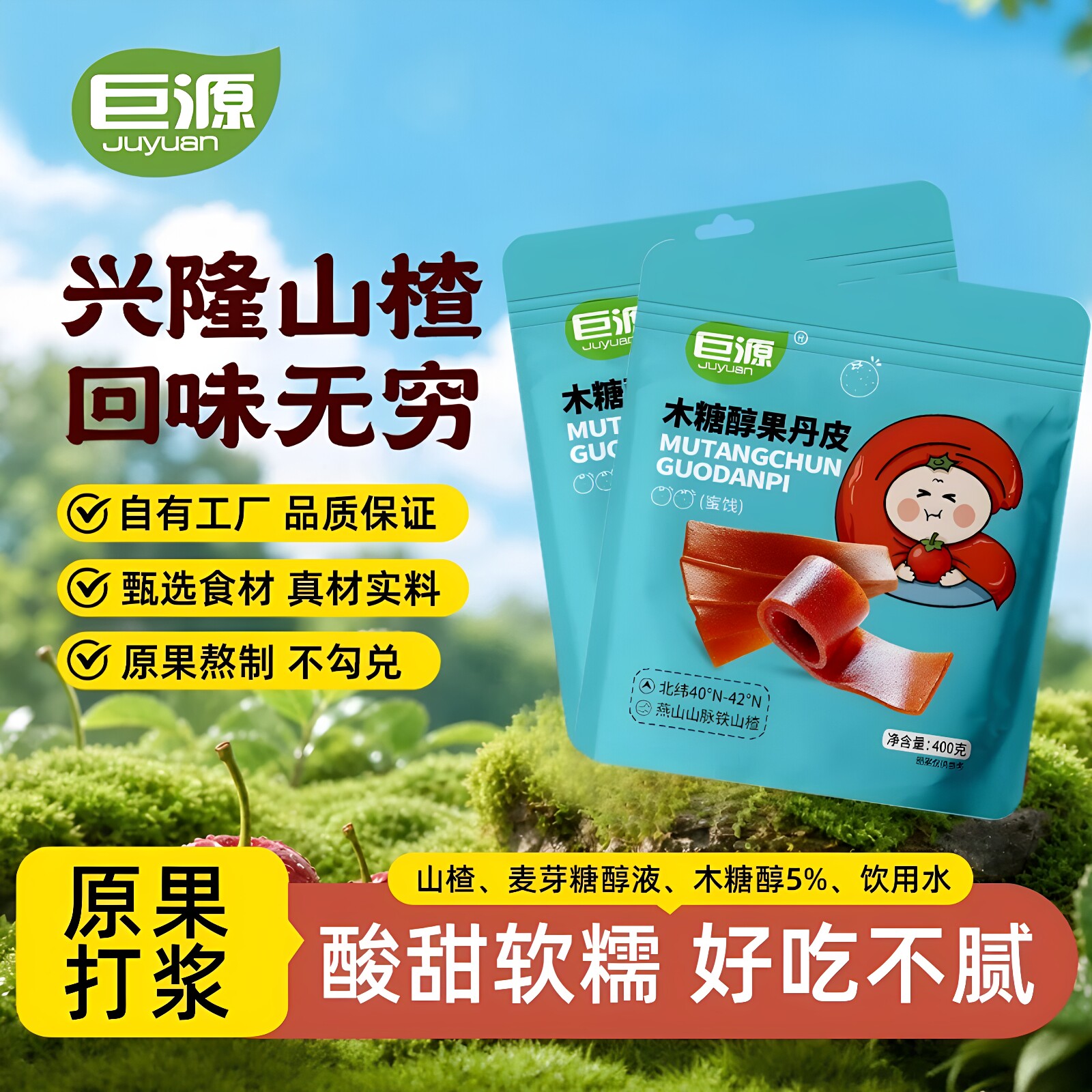 【官方正品】巨源果丹皮400g*2袋三镇果丹皮卷酸甜软糯好吃