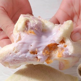 【0蔗糖】喏酱开心果芋泥双拼肉松三明治无边吐司面包糕点心10包