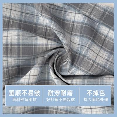 蓝色冰丝格子裤子女2025