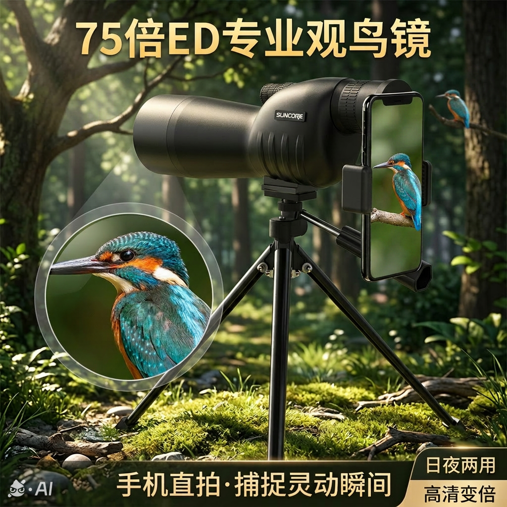 专业单筒望远镜25-75X60ED观鸟镜