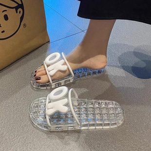 夏拖鞋 2024洗澡防臭防滑家居透明 女夏外穿果冻室内新款 水晶时尚