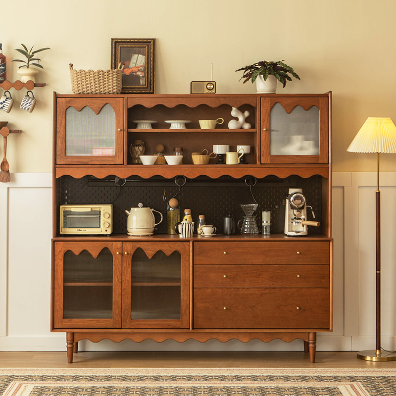 美式乡村法式复古实木餐边柜中古简约樱桃木餐厅展示茶水柜收纳柜