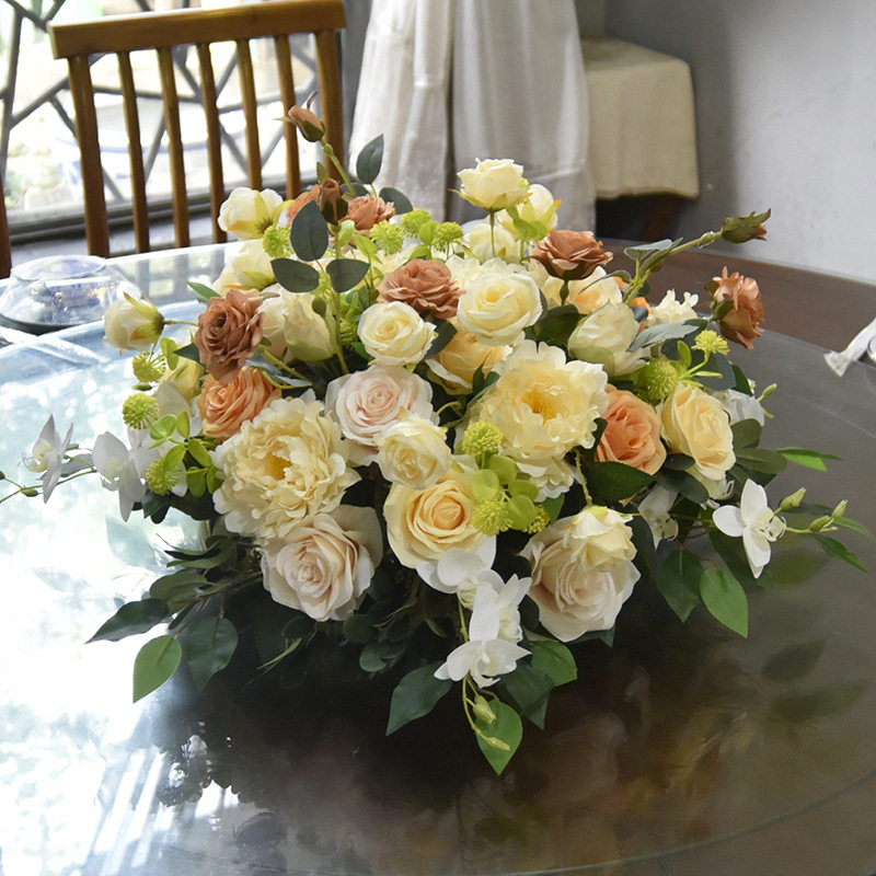 酒店圆桌桌花仿真花艺餐厅宴会桌面转盘中间装饰假花客厅餐桌摆花