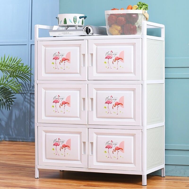 多用厨房置物架收纳柜落地碗柜铝合金组合柜储物柜子家用简易橱柜