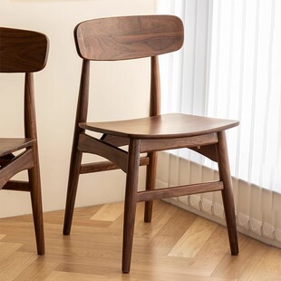 巴适椅子黑胡桃木简约家用餐椅实木靠背书房书椅现代北欧日式 椅子